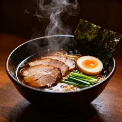 Seedream v4 — A steaming bowl of ramen with chashu pork, soft-bo