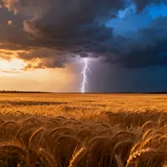 Seedream v4 — A vast wheat field under a dramatic thunderstorm s