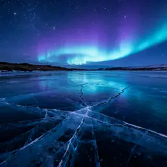 Seedream v4 — A frozen lake with cracks in the ice, Northern Lig