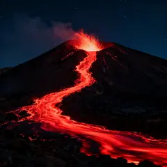 Seedream v4 — A volcano erupting at night with lava flowing down
