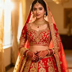 Seedream v4 — An Indian bride in traditional red and gold leheng