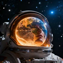 Seedream v4 — An astronaut without a helmet, face lit by Earth g