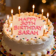 Seedream v4 — A birthday cake with HAPPY 30TH BIRTHDAY SARAH wri