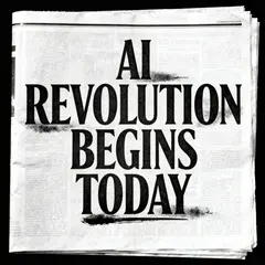 Seedream v4 — A newspaper headline reading AI REVOLUTION BEGINS 