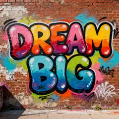 Seedream v4 — A graffiti mural on a brick wall spelling DREAM BI
