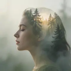 Seedream v5 Lite — A double exposure photograph combining a forest wi