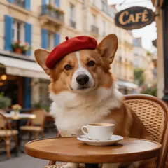 Seedream v5 Lite — A corgi wearing a red beret sitting in a Parisian 