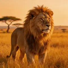 Seedream v5 Lite — A majestic lion with a full mane, golden savanna b