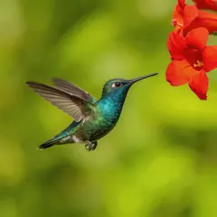 Seedream v5 Lite — A hummingbird hovering next to a bright red flower