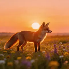 Seedream v5 Lite — A fox in a field of wildflowers, backlit by sunset
