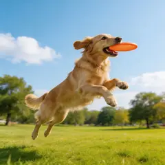 Seedream v5 Lite — A golden retriever catching a frisbee in mid-air a