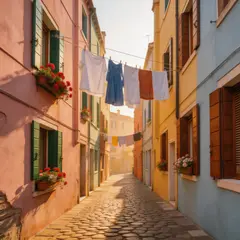Seedream v5 Lite — A narrow cobblestone alley in Venice with colorful