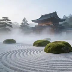 Seedream v5 Lite — A Japanese zen garden with raked gravel, moss-cove