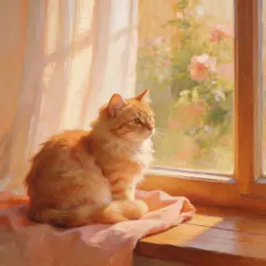 Seedream v5 Lite — A cat sitting on a windowsill, impressionist oil p
