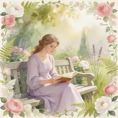 Seedream v5 Lite — A woman reading a book in a garden, watercolor pai