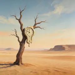 Seedream v5 Lite — A surreal melting clock draped over a barren tree 