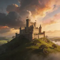 Seedream v5 Lite — A medieval castle on a hilltop, fantasy art style,
