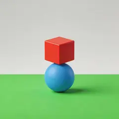 Seedream v5 Lite — A red cube on top of a blue sphere, both sitting o