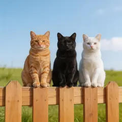 Seedream v5 Lite — Three cats of different colors sitting in a row on