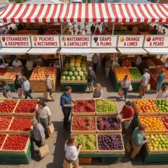 Seedream v5 Lite — A busy farmer's market scene with at least six dif