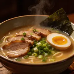 Seedream v5 Lite — A steaming bowl of ramen with chashu pork, soft-bo