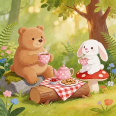 Seedream v5 Lite — A children's book illustration of a bear and a rab