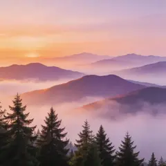 Seedream v5 Lite — A misty mountain range at sunrise, layers of purpl