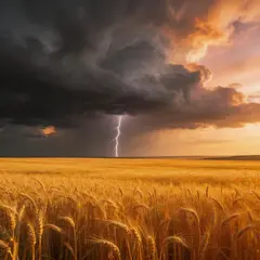 Seedream v5 Lite — A vast wheat field under a dramatic thunderstorm s