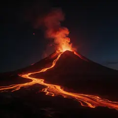 Seedream v5 Lite — A volcano erupting at night with lava flowing down
