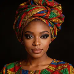 Seedream v5 Lite — A woman with elaborate gele headwrap and bold eye 