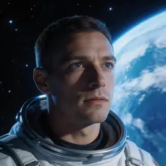 Seedream v5 Lite — An astronaut without a helmet, face lit by Earth g
