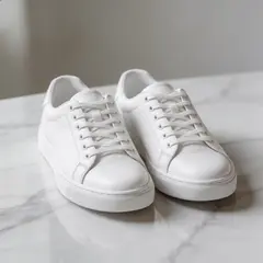 Seedream v5 Lite — A pair of white leather sneakers on a marble count