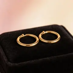 Seedream v5 Lite — A pair of gold hoop earrings on a velvet jewelry d