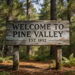 Seedream v5 Lite — A weathered wooden sign reading WELCOME TO PINE VA