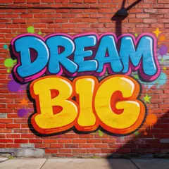 Seedream v5 Lite — A graffiti mural on a brick wall spelling DREAM BI