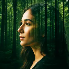 Wan 2.6 T2I — A double exposure photograph combining a forest wi