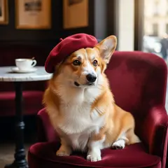 Wan 2.6 T2I — A corgi wearing a red beret sitting in a Parisian 