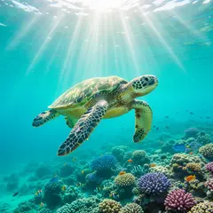 Wan 2.6 T2I — A giant sea turtle swimming over a coral reef, und