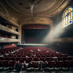 Wan 2.6 T2I — An abandoned Art Deco theater with peeling gold pa