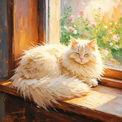 Wan 2.6 T2I — A cat sitting on a windowsill, impressionist oil p