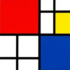 Wan 2.6 T2I — A geometric abstract composition with red, blue, a