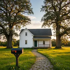 Wan 2.6 T2I — A small house between two tall trees, with a path 