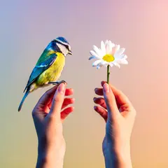 Wan 2.6 T2I — A bird perched on the left hand of a person, the r