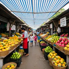 Wan 2.6 T2I — A busy farmer's market scene with at least six dif