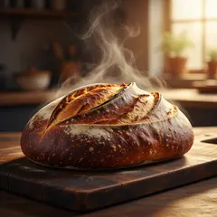 Wan 2.6 T2I — A rustic sourdough bread loaf, freshly baked with 