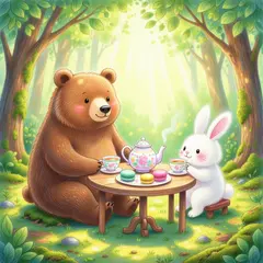 Wan 2.6 T2I — A children's book illustration of a bear and a rab