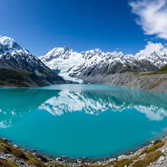 Wan 2.6 T2I — A turquoise glacial lake surrounded by snow-capped