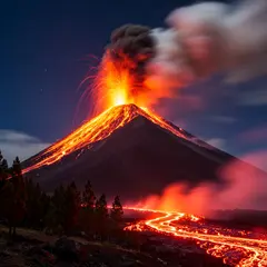 Wan 2.6 T2I — A volcano erupting at night with lava flowing down