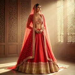 Wan 2.6 T2I — An Indian bride in traditional red and gold leheng