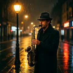 Wan 2.6 T2I — A street musician playing saxophone under a lamppo